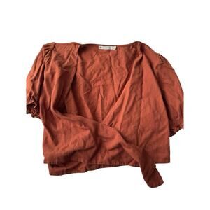 Abercrombie & Fitch Womens L Boho burnt orange wrap Linen balloon sleeve top